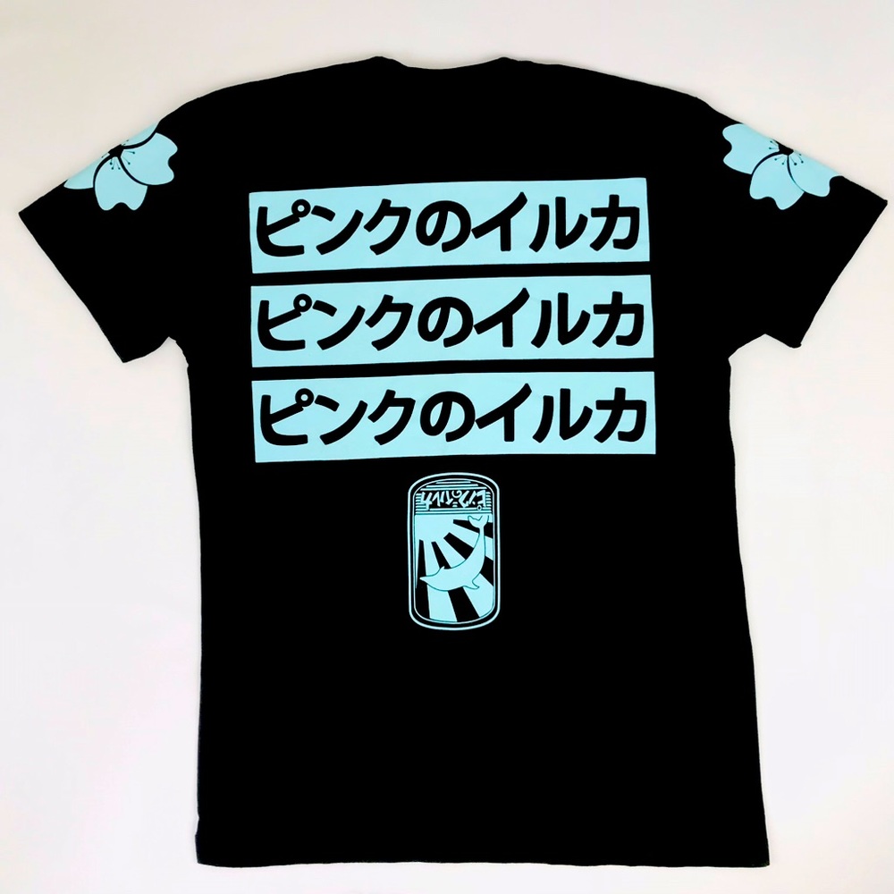 Pink Dolphin Black with Teal Japanese Graphics Unisex Tee Shirt Size S
